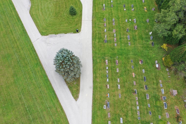 Drone images reveal rows of graves at St. Francis Borgia Cemetery.