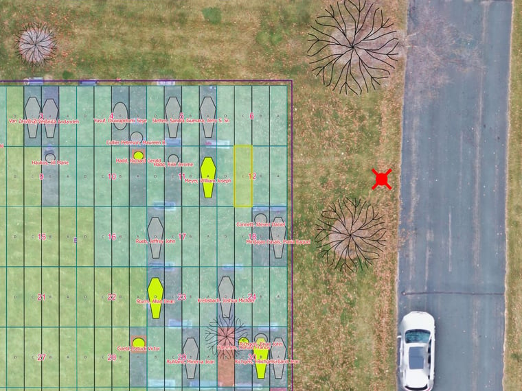 GPR findings incorporated into a digital cemetery map