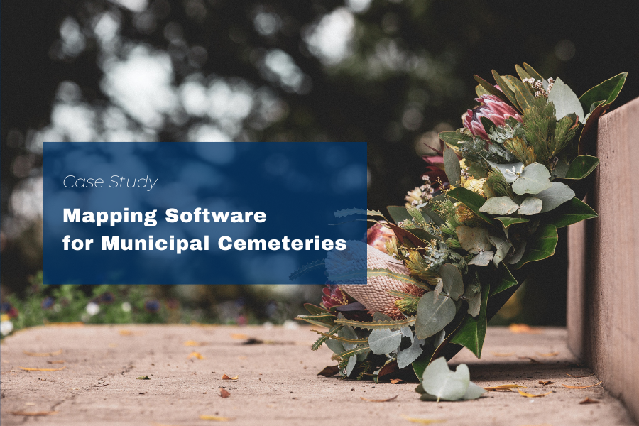 [TEXT] Case Study: Mapping Software for Municipal Cemeteries [IMAGE] Crimson, blush, and yellow tulips adorn a wreath. The wreath rests against a cemetery monument.