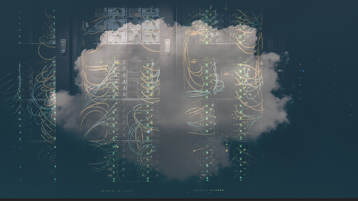 A cloud is superimposed over a local server.